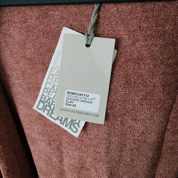 Barefoot Dreams 2X CozyChic Ultra Lite Seashore Cardigan Clay Hooded Open Front - Picture 5 of 6